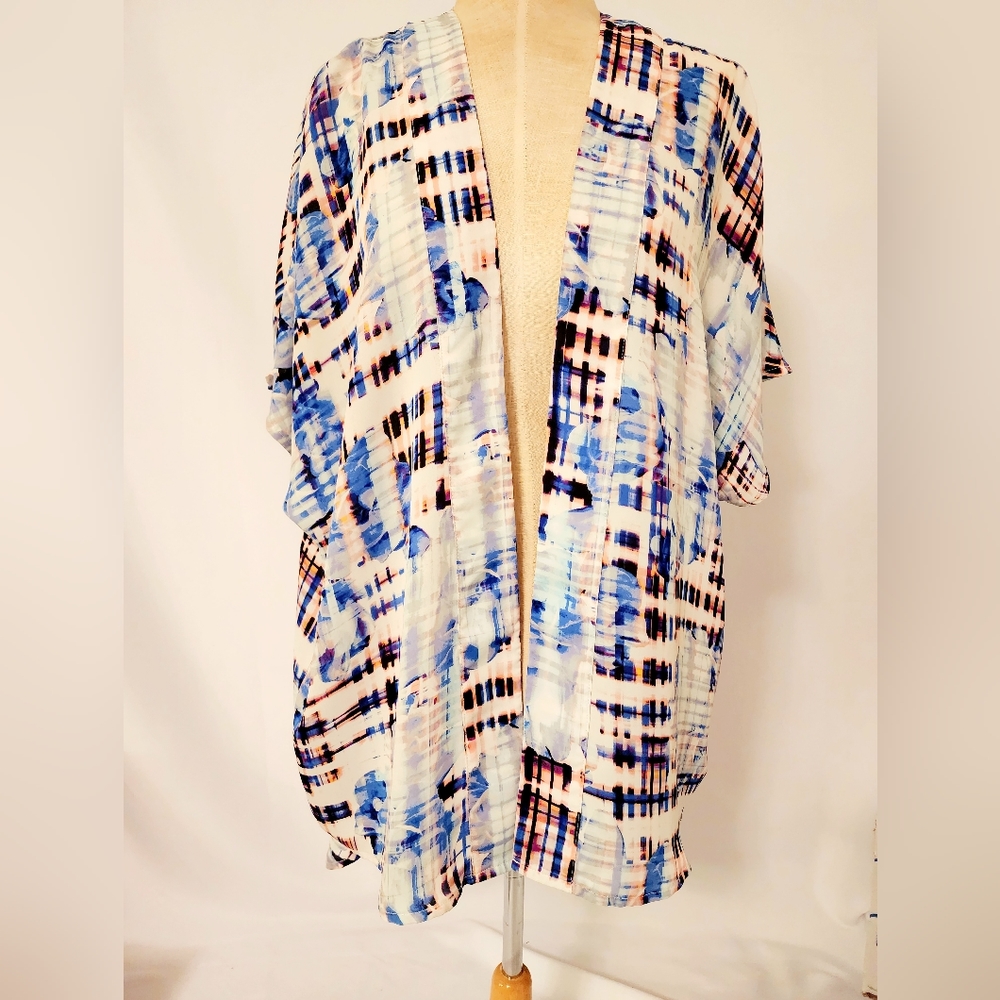 Nine West  Kimono Cardigan Open Front Abstract Print Hi- Low Hemline Size S